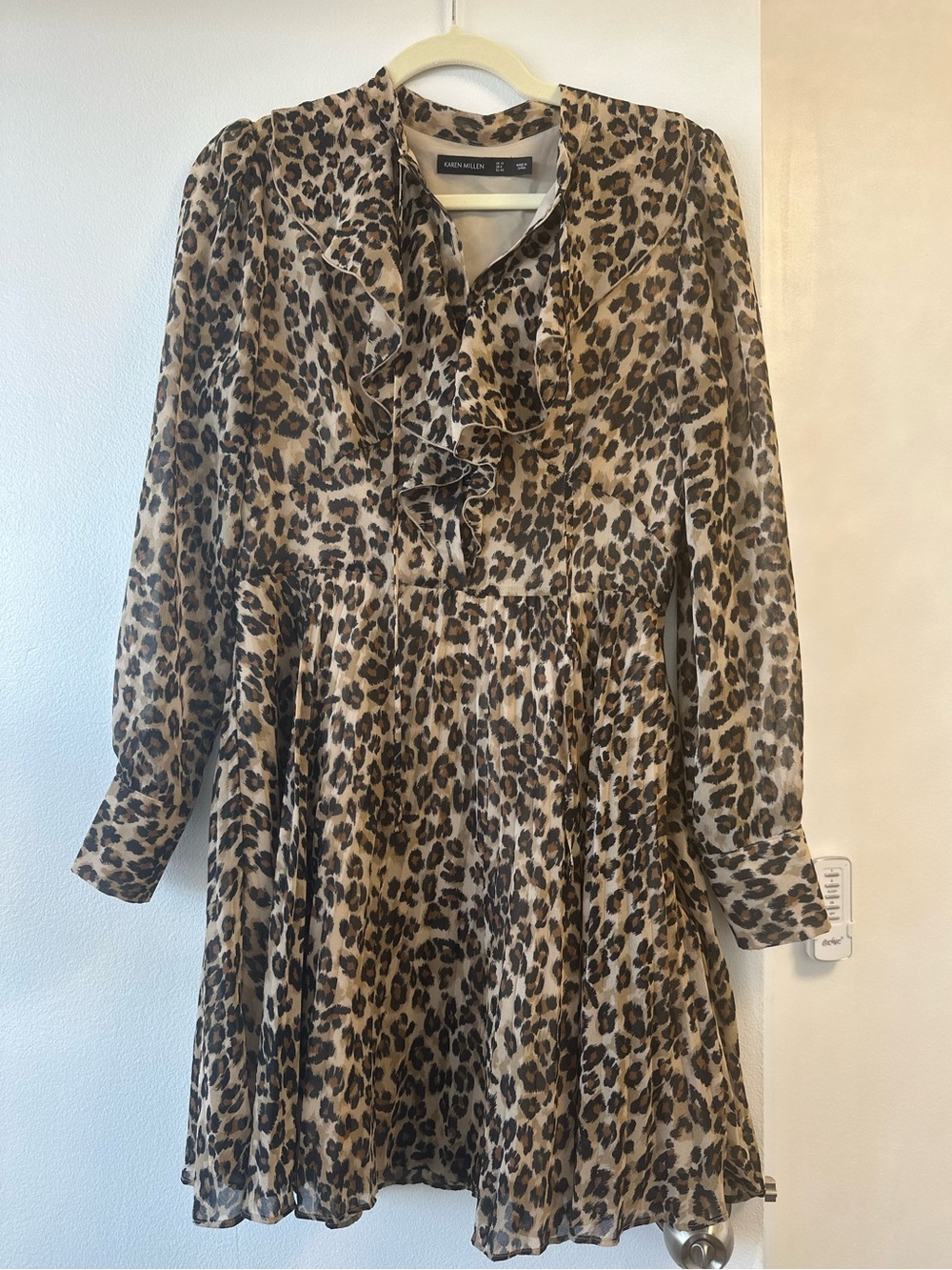 Karen Millen Leopard-Print Ruffle Neck Dress - Brown/Black